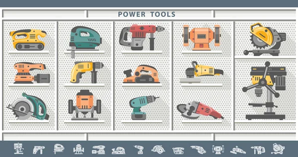 Power Tools with Icons — Stock Vector