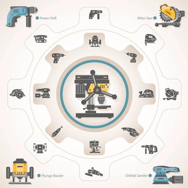 Power Tools With Icons — Stock Vector