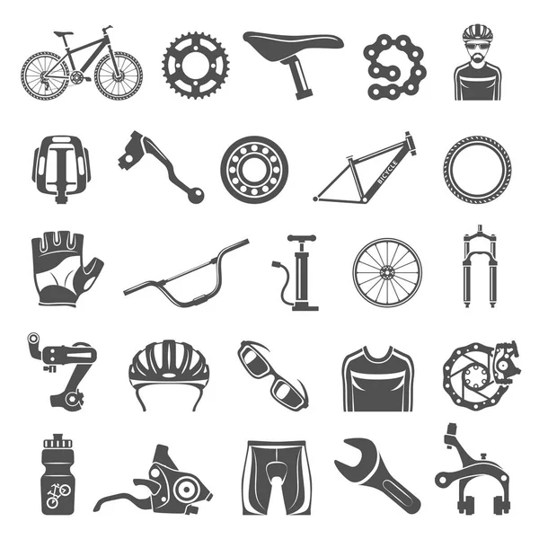 Iconos Negros Piezas Equipos Para Bicicletas — Vector de stock