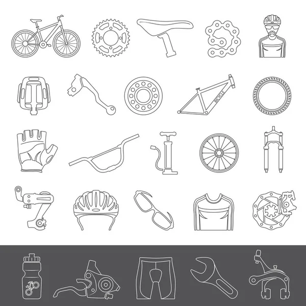 Линейные Иконки Запчасти Оборудование Велосипедов — стоковый вектор