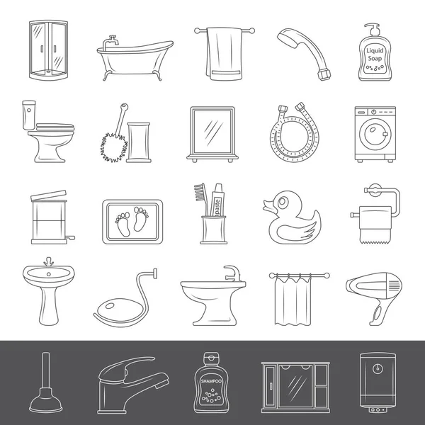 Line Icons Bathroom Equipment Accessories — Stock Vector