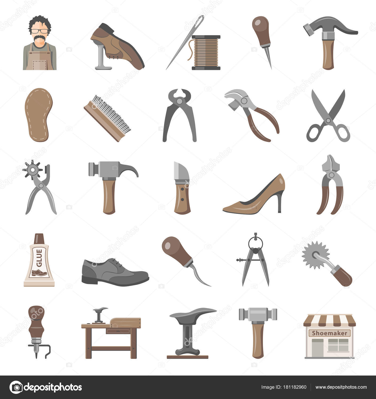 Herramientas Zapatero Conjunto Iconos Equipo Vector de stock por