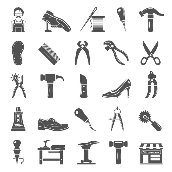 Black Icons Shoemaker Tools Equipment — Stock Vector