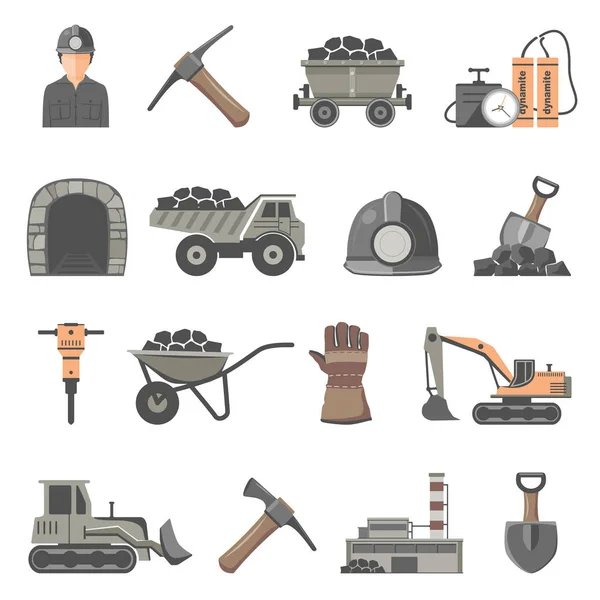 Conjunto Dieciséis Iconos Mineros — Vector de stock