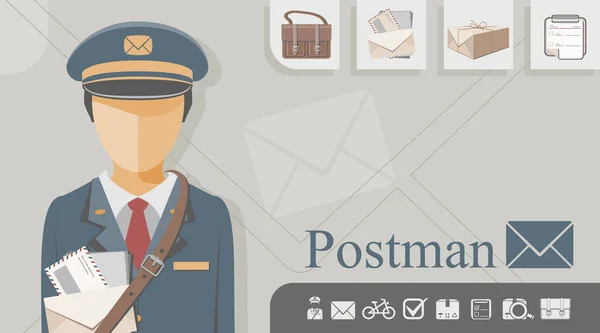 Portador Correo Con Iconos Relacionados — Vector de stock