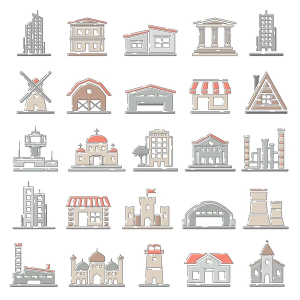 Контуры Цветовых Иконок Здания — стоковый вектор