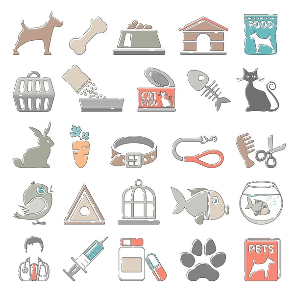 Outline Color Icons Pet Supplies — Stock Vector