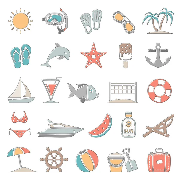 Outline Color Icons Summer — Stock Vector