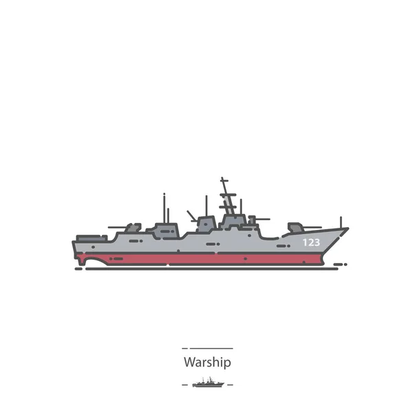 Statek Wojenny Ikona Koloru Linii — Wektor stockowy