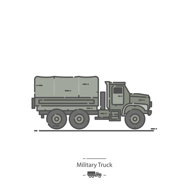 军用卡车 线条颜色图标 — 图库矢量图片