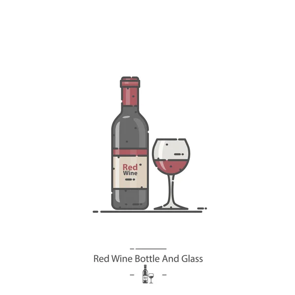 红酒瓶和玻璃线色图标 — 图库矢量图片