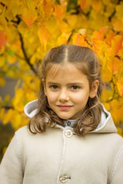 esmer kızla sarı sonbahar bir mahallede hafif bir ceket bırakın