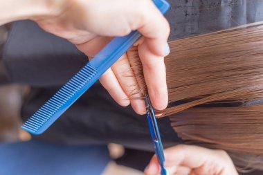 Saç kesimi ve çok renkli ipliklerini birikmesi