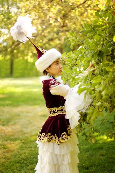 Güzel Kazak kadın ulusal kostüm — Stok fotoğraf