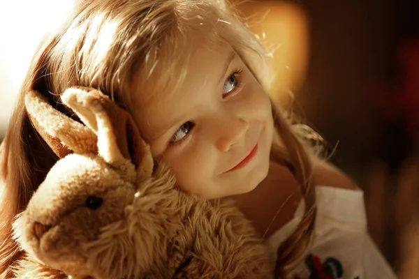 Мила маленька європейська дівчинка на дерев'яному фоні — стокове фото