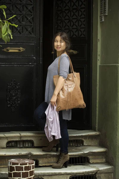 Beautiful Asian Woman Model Posing City Street — Stock Photo, Image