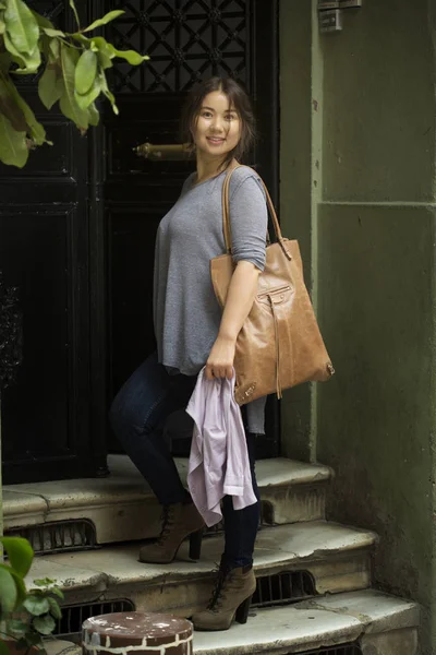 Beautiful Asian Woman Model Posing City Street — Stock Photo, Image