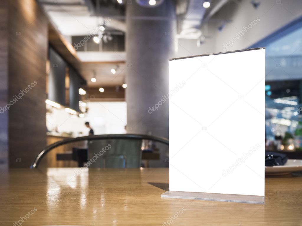 Mock up Menu frame on Table Restaurant Cafe Shop Interior 