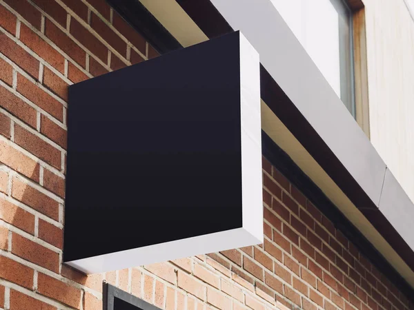 Signboard Shop Mock up Black Sign Display Building exterior — Stock Photo, Image