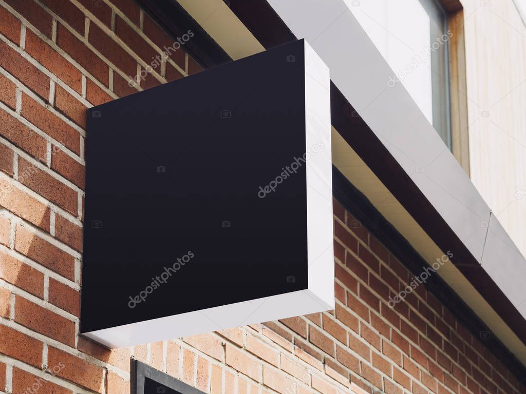 Signboard Shop Mock up Black Sign Display Building exterior 