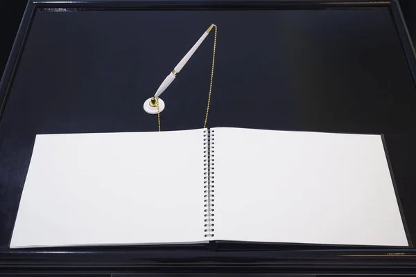 Blank Book signing with pen signing on table — Stock Photo, Image