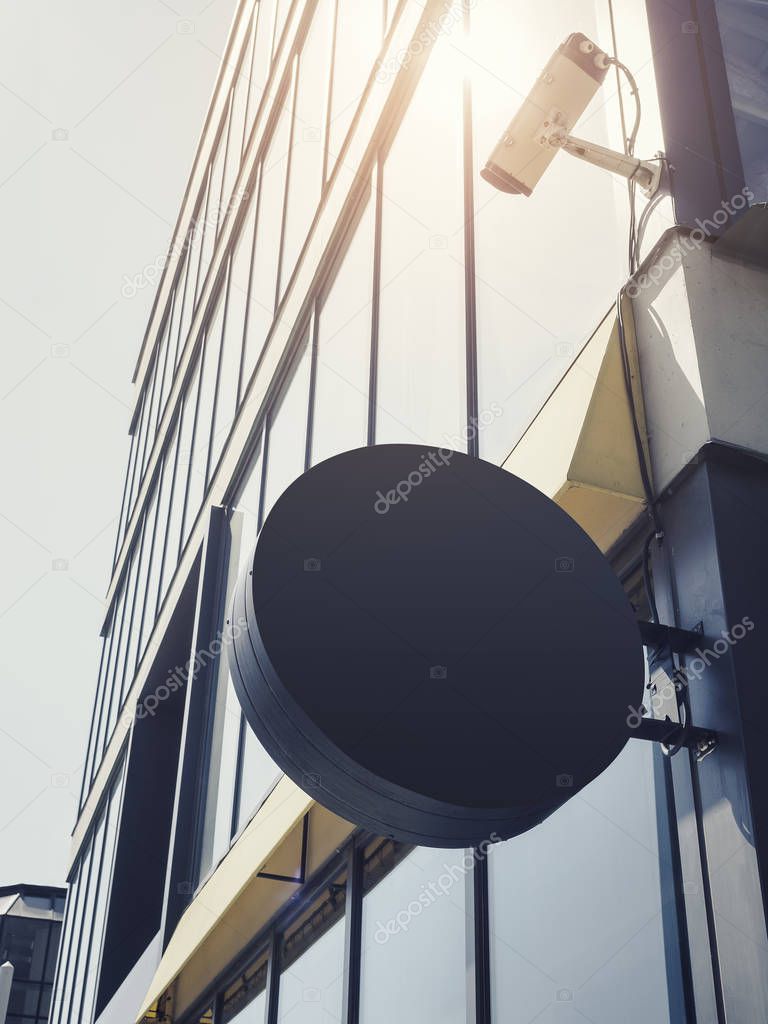 Signboard shop Mock up Black signage display Building Exterior 