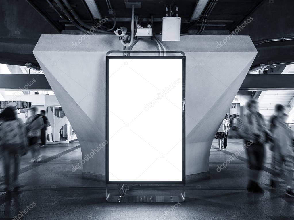 Blank Billboard Banner mock up Light Box Vertical sign display in Station