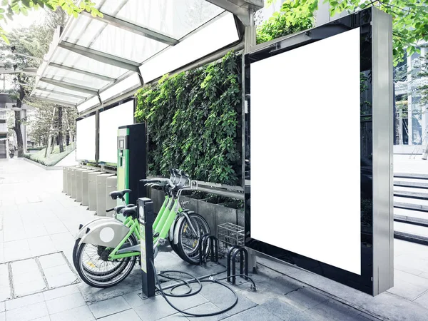 Mock up Billboard Bus Station with Public Bicycle