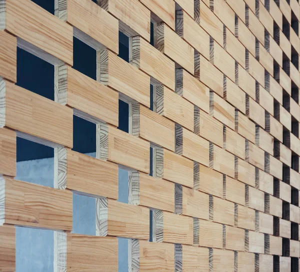 Wooden Block stack wall pattern panel Interior design — Stock Photo, Image