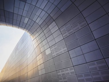 Mimari ayrıntılar Modern bina fütüristik Metal duvar tasarımı eğrisi ve uzay