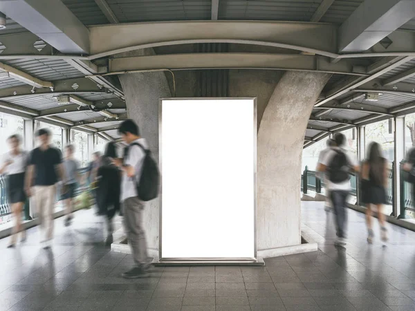 Mock Billboard Banner Public Space Blur People Walking Media Advertisement — Stock Photo, Image
