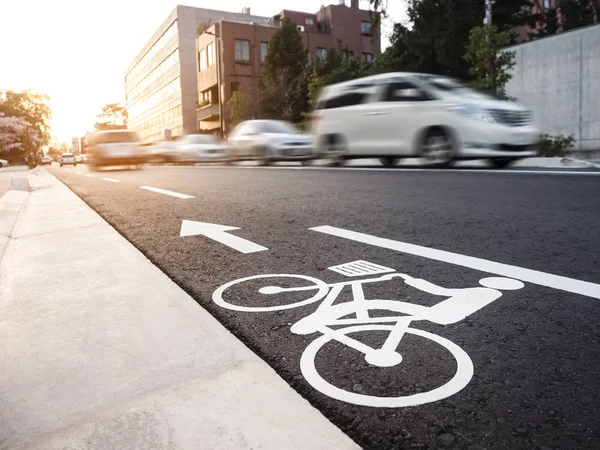 Fiets Rijstrook Signalering Street Cars City Transporatation — Stockfoto