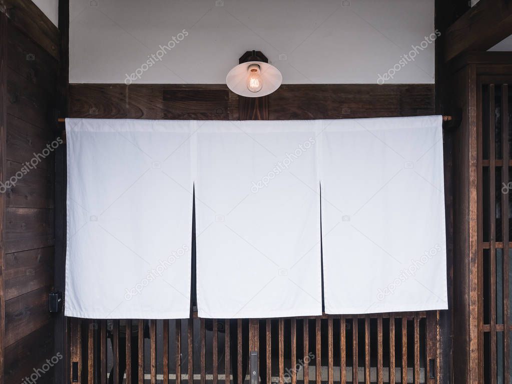 Mock up Sign Japan Shop Traditional style white cloth hanging front door