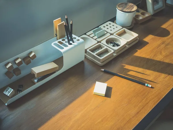 Table desk with stationary office workspace creative art Studio — Stock Photo, Image
