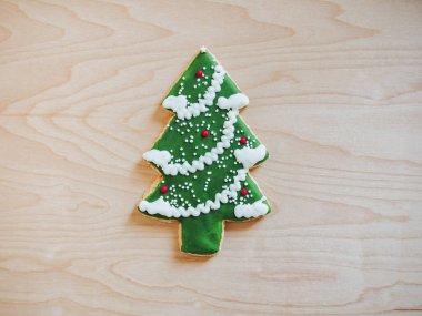 Noel Kurabiyesi Noel ağacı ahşap arka planda Tatil Festivali