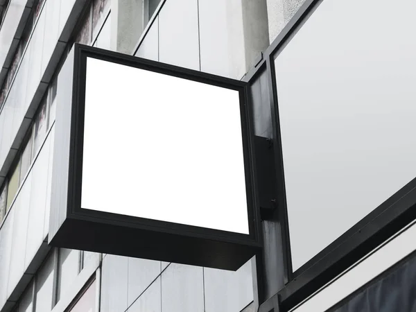 Mock up Skylt svart ram fyrkant Sign Shop logotyp på byggnaden — Stockfoto