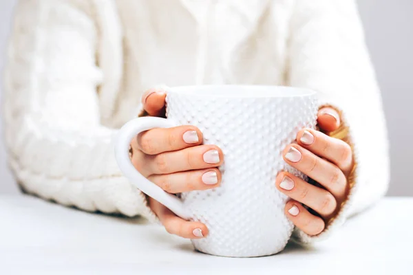 Woman with cup of hot coffee — Stock Photo, Image