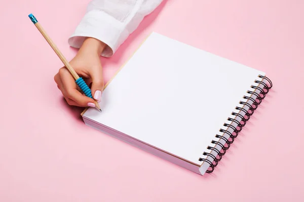Spiral notepad with pencil as mockup for design — Stock Photo, Image