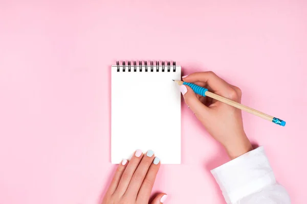 Spiral notepad with pencil as mockup for design Royalty Free Stock Images