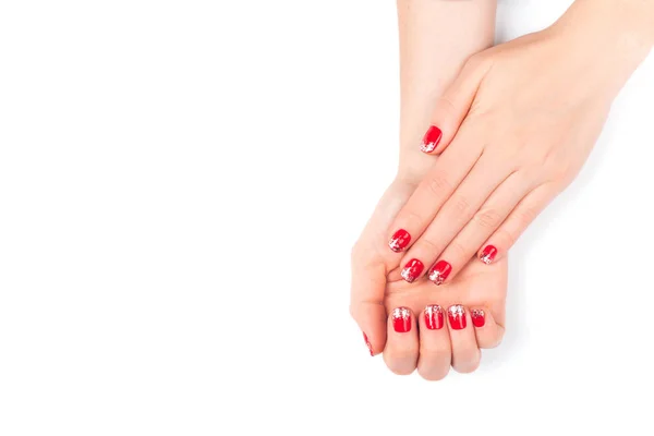 Red festive female manicure — Stock Photo, Image