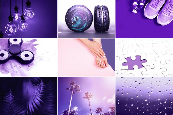 Collage inspired by color of the year 2018 - Ultra Violet.