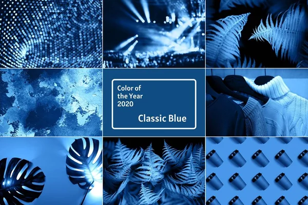 Colagem criativa inspirada na cor azul do ano — Fotografia de Stock