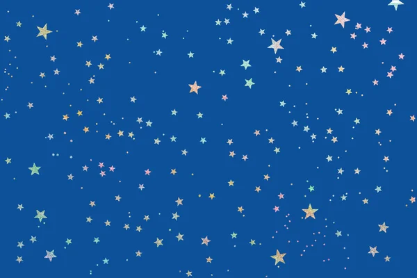 Błyszczące gwiazdy spadające na niebieskie tło. — Zdjęcie stockowe