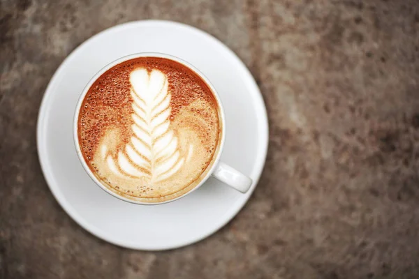 Cup Cappuccino Perfect Latte Art Table Top View Macro — Stock Photo, Image