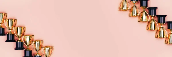 Coppe Vincitrici Sfondo Rosa Banner Con Posto Testo Stile Flat — Foto Stock