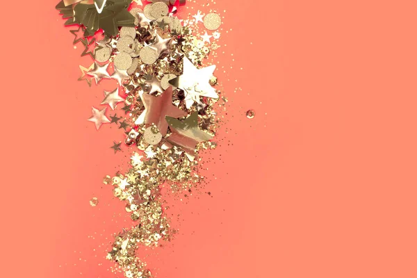 Golden Sparkles Coral Background Holiday Concept — ストック写真