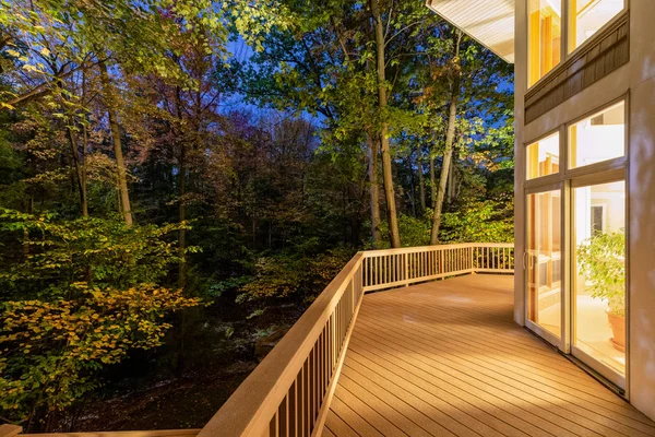 Deck on Home in Woods at Night — Stock Photo, Image