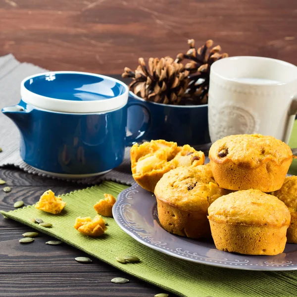 Pumpkin and apple home made muffins. Square — Stock Photo, Image