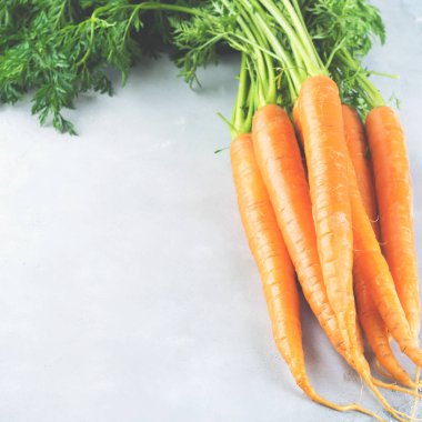 Taze havuç gri arka plan üzerinde. Kare