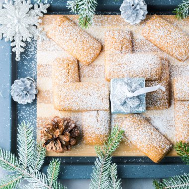 Noel için kış ev yapımı kurabiyeler. Kare Üstten Görünüm